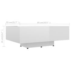 Vidaxl Klubska mizica visok sijaj bela 85x55x31 cm iverna plošča