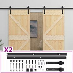 Vidaxl Drsna vrata s kompletom vodil 100x210 cm trdna borovina