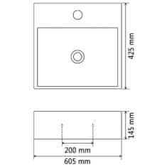 Vidaxl Umivalnik z Odprtino za Pipo Bela Keramika 60,5x42,5x14,5 cm