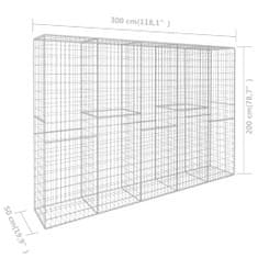 Vidaxl Gabionska stena s pokrovom iz pocinkanega jekla 300x50x200 cm