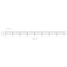 Vidaxl Vrtna ograja s koničastimi vrhovi jeklo (0,5-0,75)x13,6 m črna