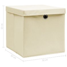 shumee Škatle za shranjevanje s pokrovi 4 kosi krem 32x32x32 cm blago