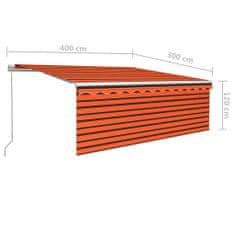 Vidaxl Ročno zvita tenda z zaveso, 4x3 m, oranžno-rjava