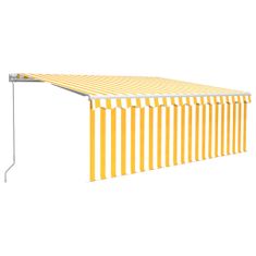 Vidaxl Ročno zložljiva markiza z zaveso in LED, 4x3 m, rumena/bela