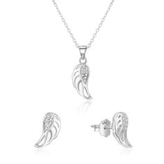 Beneto Srebrn komplet nakita angelska krila AGSET64RL (ogrlica, uhani)