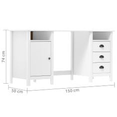 Vidaxl Pisalna miza Hill Range bela 150x50x74 cm trdna borovina