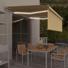 Vidaxl Avtomatska tenda s senčilom LED + senzor 4x3 m rumena in bela