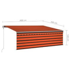 Vidaxl Avtomatska markiza z zaveso, 4x3 m, oranžno-rjava