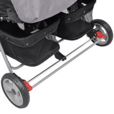 Vidaxl Dvojni otroški voziček jeklo siv in črn