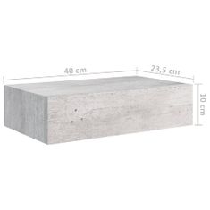 Vidaxl Stenska polica s predalom 2 kosa betonsko siva 40x23,5x10cm MDF