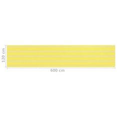 Vidaxl Balkonsko platno rumeno in belo 120x600 cm HDPE