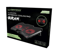 Esperanza Podstavek za prenosnik BURAN 17", 2xUSB, 4 ventilatorji