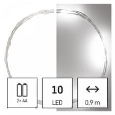 Emos LED božična nano veriga, 0,9 m, 2x AA, notranja, hladna bela, časovnik, srebrna