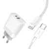 XO hišni polnilec L64 QC3.0/ PD USB-C,18W + kabel lightning, bel