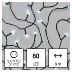 Emos 80 LED svetlobna veriga 8 m, hladno bela, IP44, s časovnikom, zelena