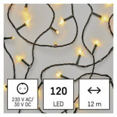 Emos 120 LED svetlobna veriga 12 m, toplo bela, IP44, s časovnikom, zelena