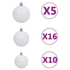 Vidaxl Umetna novoletna jelka z LED lučkami in bučkami L 240 cm bela