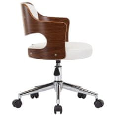 Vidaxl Vrtljiv pisarniški stol bel ukrivljen les in umetno usnje