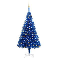 Vidaxl Umetna novoletna jelka z LED lučkami in bučkami modra 240 cm