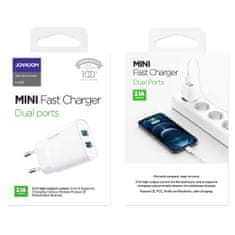 Joyroom Mini Fast Charger polnilnik 2x USB 2.1A 10.5W, bela