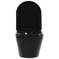 Vidaxl Viseča WC školjka z vgradnim kotličkom keramika črna