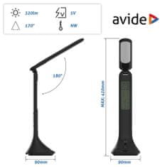 Avide LED namizna svetilka, 5 W, koledar, polnilna, črna