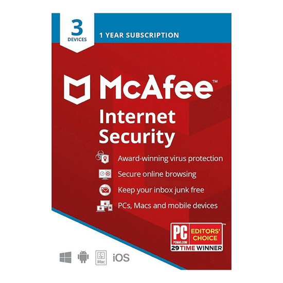 McAfee Internet Security 2023, 3 PC, 1-leto, ESD licenca (kartica)