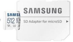 Samsung Micro SDXC spominska kartica, 512 GB EVO Plus, U3, V30, A2, UHS-I + SD adapter