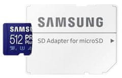 Samsung Micro SDXC spominska kartica, 512 GB Pro Plus, U3, V30, A2, UHS-I + SD adapter