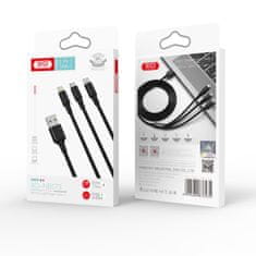 XO Kabel NB173 3in1 USB - Lightning + USB-C + microUSB 1,2 m črn