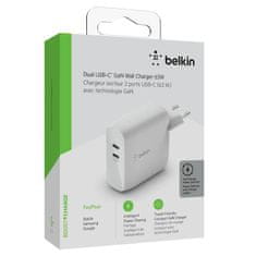 Belkin dvojni stenski polnilnik, USB-C, PD, GaN, 68W (WCH003vfWH)