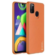 slomart eleganten etui dux ducis yolo iz mehkega tpu in pu usnja za samsung galaxy m30s oranžen