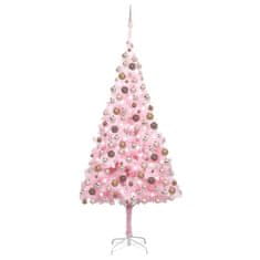 Vidaxl Umetna novoletna jelka z LED lučkami in bučkami roza 210 cm