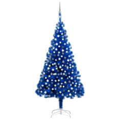 Vidaxl Umetna novoletna jelka z LED lučkami in bučkami modra 210 cm