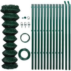 Vidaxl Mrežna ograja s stebrički pocinkano jeklo 0,8x15 m zelena