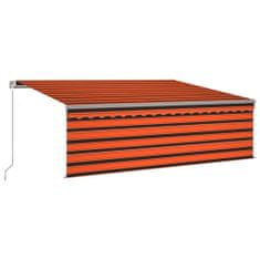 Vidaxl Ročno zvita tenda z zaveso, 4,5x3 m, oranžno-rjava