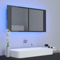 Vidaxl LED kopalniška omarica z ogledalom visok sijaj siva 90x12x45 cm