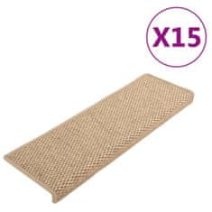 Vidaxl Samolepilne preproge za stopnice sisal 15 kosov 65x25cm peščene