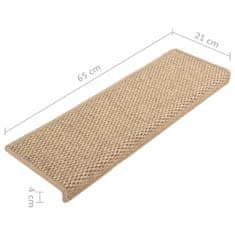 Vidaxl Samolepilne preproge za stopnice sisal 15 kosov 65x25cm peščene