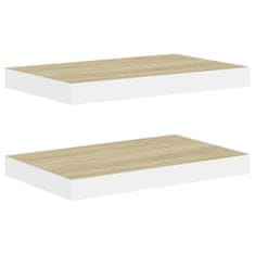 Vidaxl Stenske police 2 kosa barva hrasta in bela 50x23x3,8 cm MDF