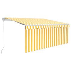 Vidaxl Ročno zložljiva markiza z zaveso in LED, 3x2,5 m, rumena/bela