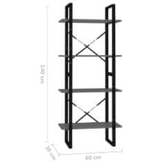 Vidaxl Knjižna omara 4-nadstropna siva 60x30x140 cm iverna plošča