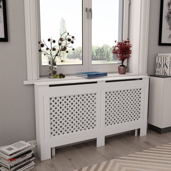 Vidaxl Pokrov za radiator bel 152x19x81,5 cm MDF