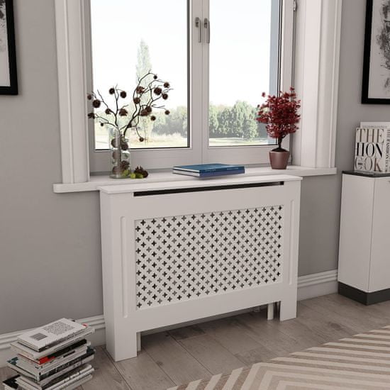 Vidaxl Pokrov za radiator bel 112x19x81,5 cm MDF