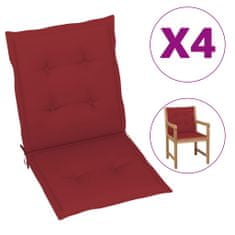 Vidaxl Blazine za vrtne stole 4 kosi vinsko rdeče 100x50x4 cm