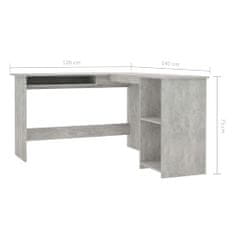 Vidaxl Kotna miza L-oblike betonsko siva 120x140x75 cm iverna plošča