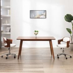 Vidaxl Vrtljiv jedilni stol bel ukrivljen les in umetno usnje