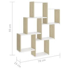 Vidaxl Stenska polica kockasta bela in sonoma hrast 78x15x93 cm