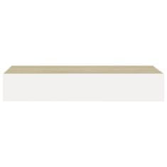 Vidaxl Stenska polica s predalom 2 kosa hrast in bela 60x23,5x10cm MDF