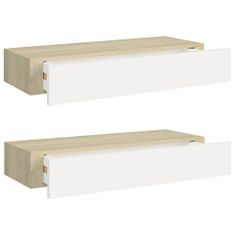 Vidaxl Stenska polica s predalom 2 kosa hrast in bela 60x23,5x10cm MDF